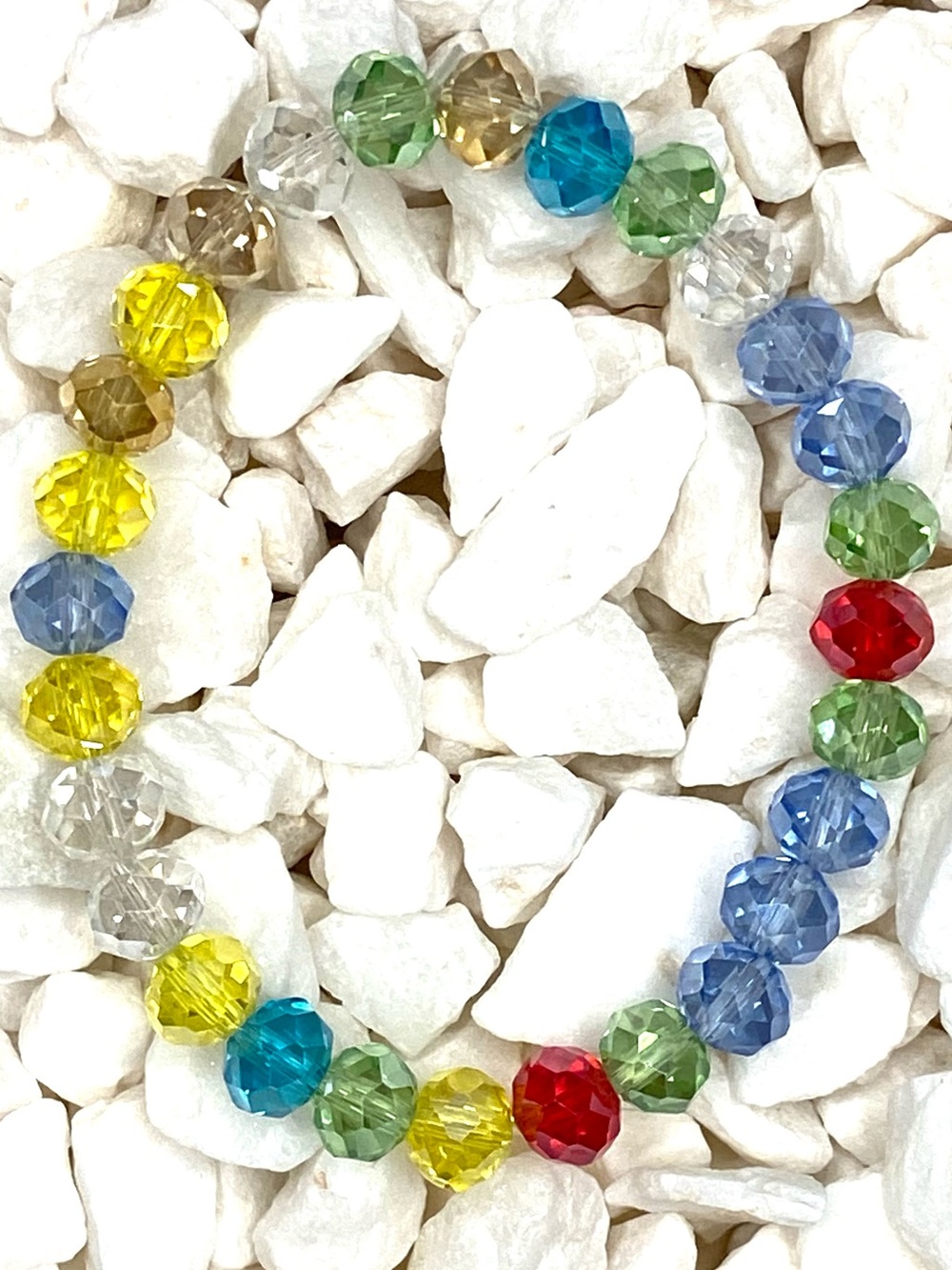Multicolor Faceted Glass Bead Bracelet - Unbranded